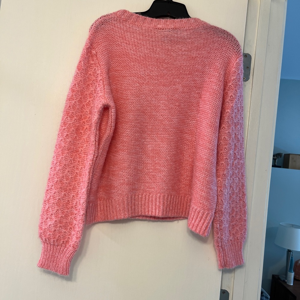 Wooden Ships Wool, Mohair Blend Pink Crew Neck Cable Knit Sweater Sz S/M - Picture 4 of 6
